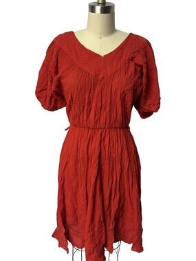 Vintage 1970's Red Cotton Gauze Boho Hippe Summer Dress Byer Too Sz M USA Made